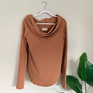 Free People Rust-Brown Cowl Neck Long Sleeve Top